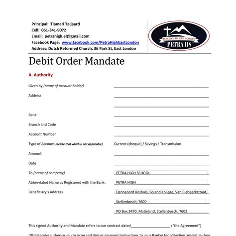 Debit Order Mandate Template PETRA EL Pdf DocDroid