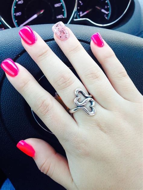 Pink Nails With Light Glitter Ring Finger Glitter Ring Glitter Nails Ombre Nails Pink Nails