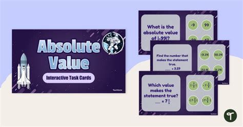 Absolute Value Interactive Task Cards For 6th Grade Teach Starter