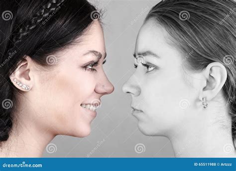 Happy And Sad Women Stock Photo Image Of Grey Expressive 65511988