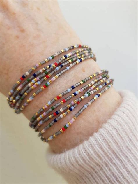 Dainty Grey Multicolor Tiny Seed Bead Wrap Bracelet Or Long Etsy