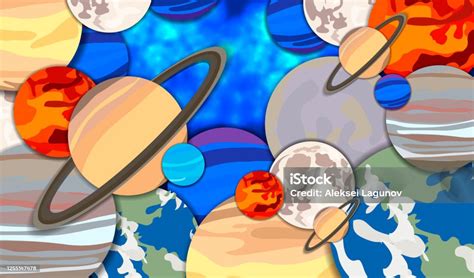 Latar Belakang Ruang Galaksi Kartun Vektor Planet Berwarnawarni Dengan