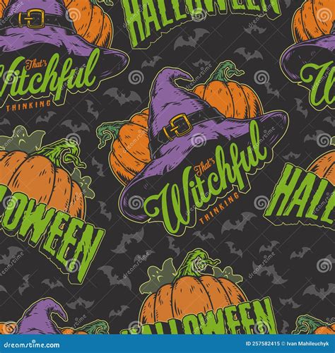 Halloween Witchful Colorful Seamless Pattern Stock Vector