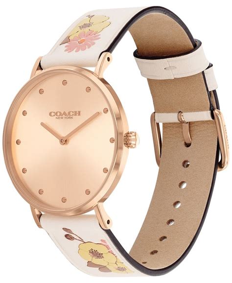 Coach Womens Perry Chalk Floral Leather Strap Watch 36mm Macys