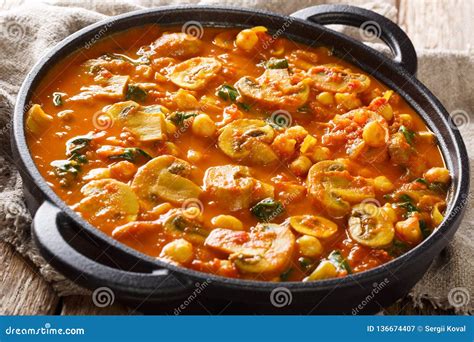 Vegan Indian Mushroom Curry With Spinach Tomatoes And Chickpeas