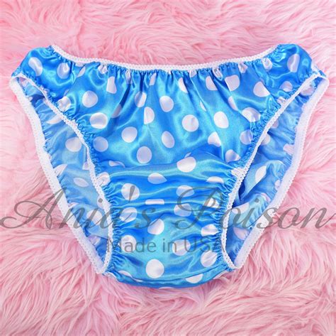 Anias Poison Full Bikini Cut Blue White Polka Dot Soft Satin Lined Sissy Panties For Men