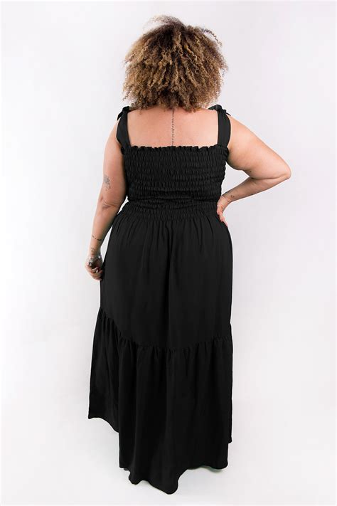 Vestlido Longo Plus Size Lastex Preto Modaliss