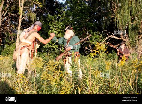 A Friendly Meeting Between Mountainmen Trappers And A Native American