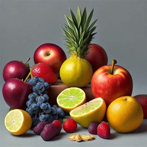 Premium Ai Image A Bunch Of Fruit Including A Red Apple Lemon And