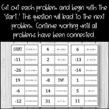 Adding Subtracting Integers Connect It Activity By Smart Pug Teaching