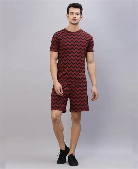 Rigo Men Maroon Self Texture Zig Zag All Over Printed Co Ords Jiomart