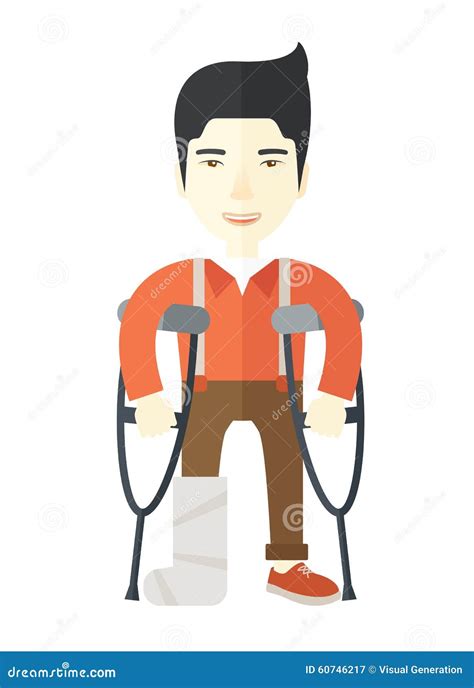 Injured Man Stock Vector Illustration Of Copyspace Crutches 60746217