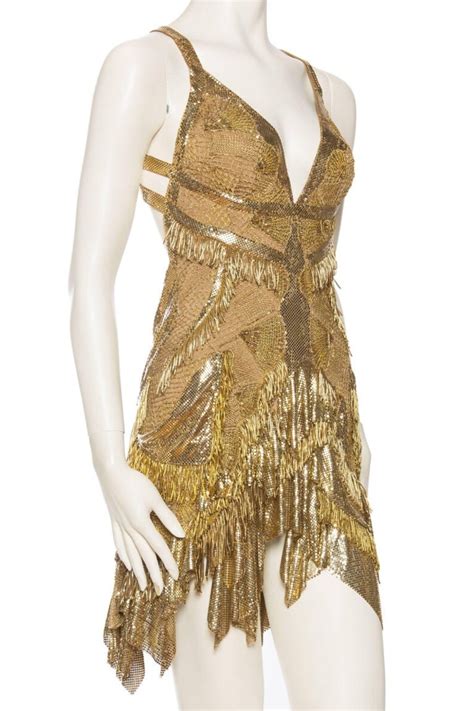 MORPHEW COLLECTION Gold Lace & Metal Mesh Fringed Cocktail Dress - Etsy