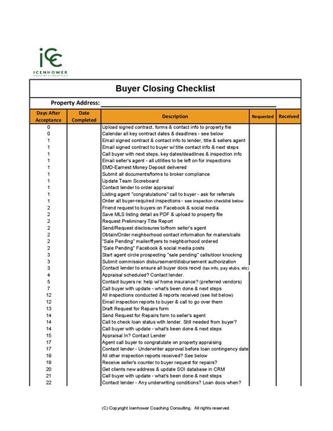 Printable Real Estate Transaction Coordinator Checklist