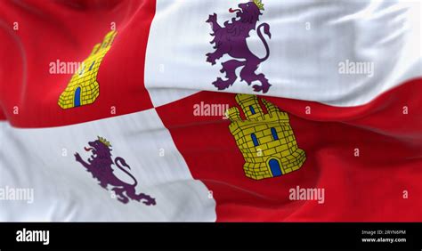 The Castile And Leon Flag Waving In The Wind On A Clear Day Stock Photo