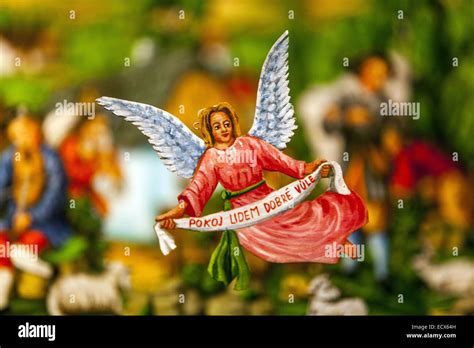 Traditional Czech Christmas Nativity Scene Scene With Angel Gloria