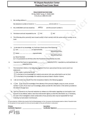 Fillable Online Dispute Fraud Investigation Form Fax Email Print