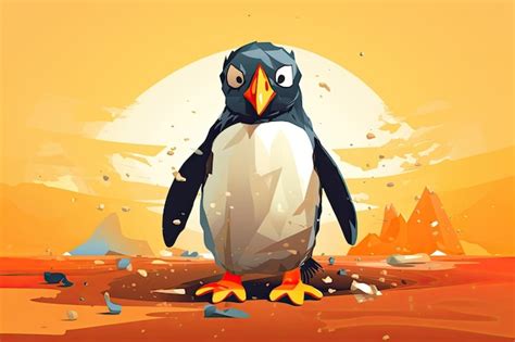 Premium AI Image Crying Penguin Standing On Dirt In Winter Without