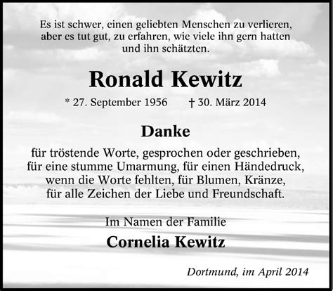 Traueranzeigen Von Ronald Kewitz Trauer In Nrw De