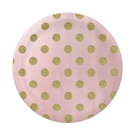 Soft Rose Pink Gold Glitter Glam Polka Dots Party Paper Plates Zazzle Polka Dot Party Paper