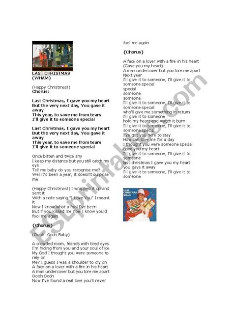 Last Christmas Esl Worksheet By Martatomas