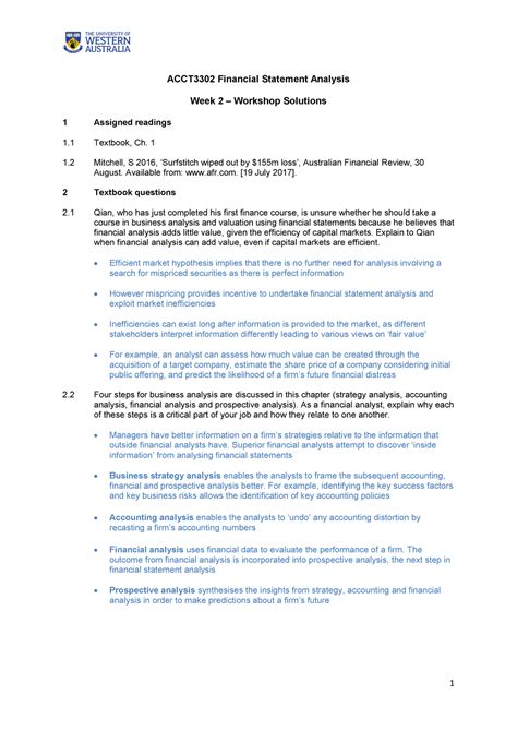 Week Workshop Solutions Acct Financial Statement Analysis