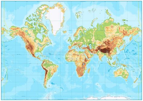 Пустая физическая карта мира и Bathymetry Иллюстрация вектора