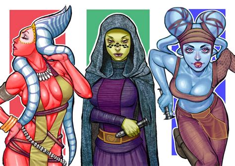 Aayla Secura Shaak Ti And Barriss Offee Star Wars Drawn By