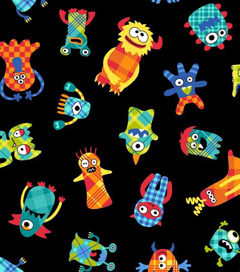 Novelty Cotton Fabric Monster Plaid Tossed With Images Fabric