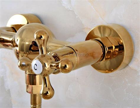 Gold Color Brass Bathroom Hand Held Shower Faucet Set Bath Mixer Taps