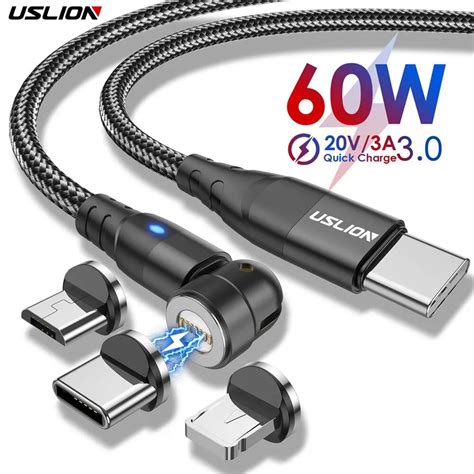 USLION 3 In 1 60W Magnetic Cable Quick Charge 4 0 USB C To Type C