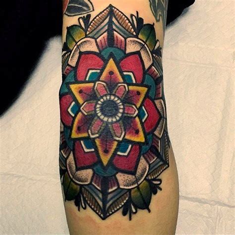 Traditional Mandala Elbow Tattoo