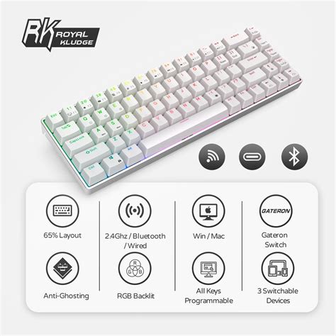 Buy RK Pro Mechanical Keyboard Hot Swappable Gateron Red Switch Type C USB Wired Ghz
