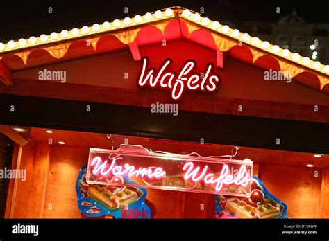 Wafel Food Stall Selling Dutch Waffles At The Christmas Market In Stock