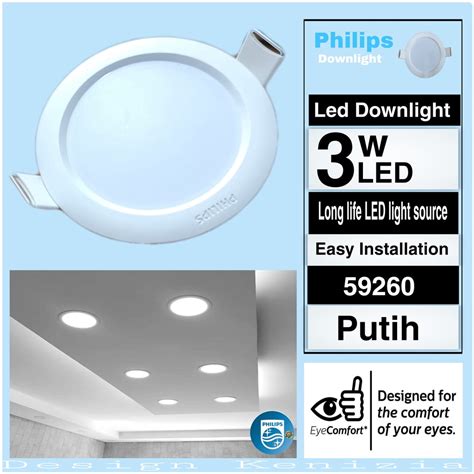 Jual Philips Eridani Downlight Led 3 Watt ~ Putih Downlight Led Philips 3 Watt 6500k Panel