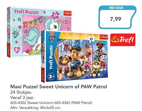 Maxi Puzzel Sweet Unicorn Of PAW Patrol 24 Stukjes Aanbieding Bij