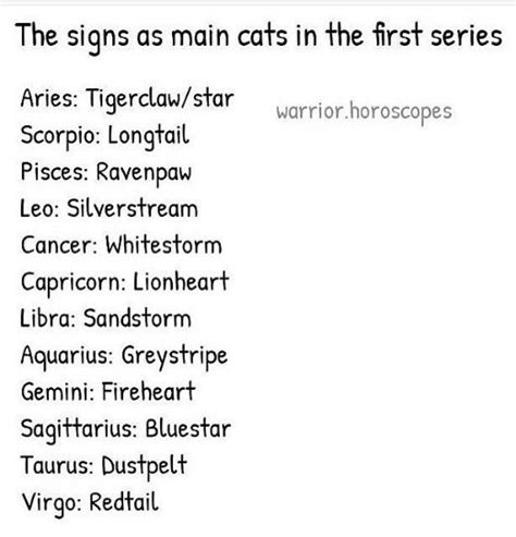 Warrior Cats Zodiac Signs