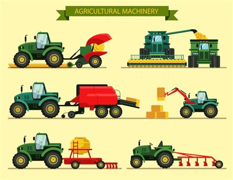 Premium Vector Set Agricultural Machinery Vector Illustration