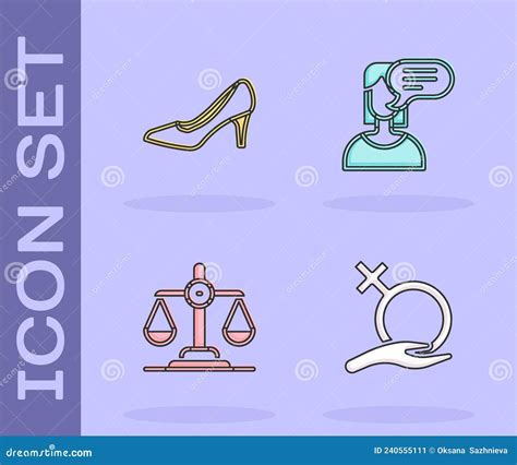 Set Female Gender Woman Shoe Gender Equality And Opinion Icon Vector