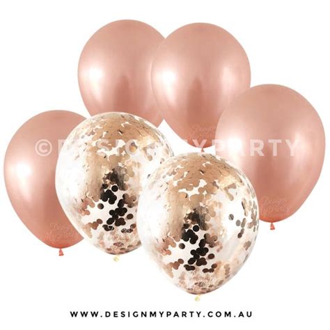 Rose Gold Metallic Balloons With 2 Confetti Rose Gold Balloons