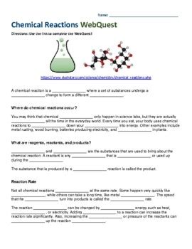 Chemical Reactions Webquest By Stokes Scholars Tpt