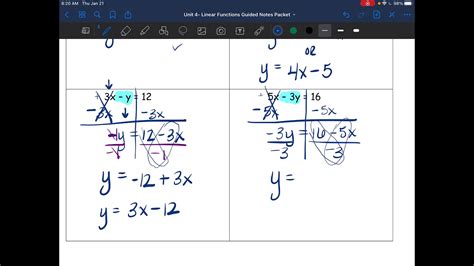 Rewriting Equations Into Slope Intercept Form Video Notes Youtube