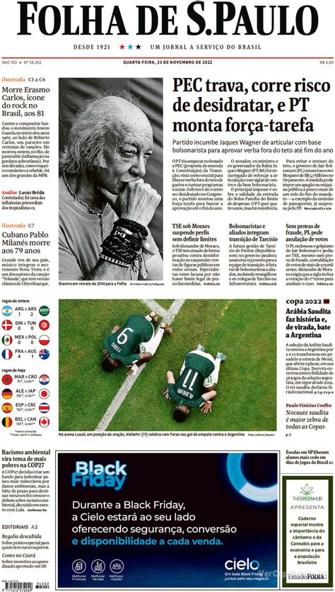 Capa Folha De S Paulo Edi O Quarta De Novembro De