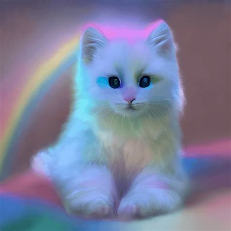 Blanco Colorido Arcoíris De Colores Pastel Gatito Esponjoso Realista