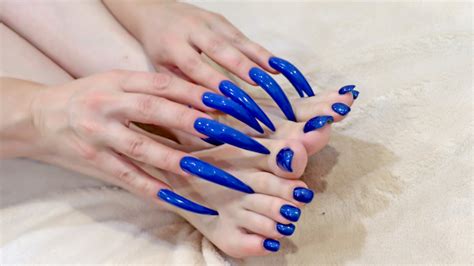 Long Blue Sharp Fingernails And Toenails Lora Long Nails