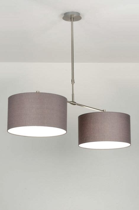 Hanglamp Modern Rvs Stof Grijs Rond Langwerpig