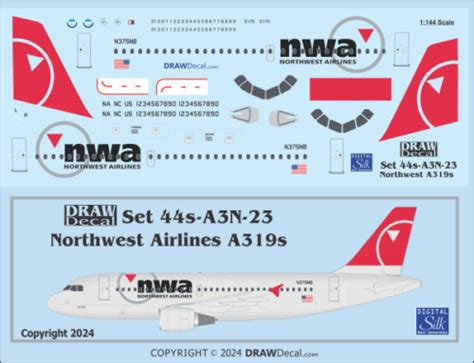 Northwest Airlines Final Scheme A319s DRAW Decal