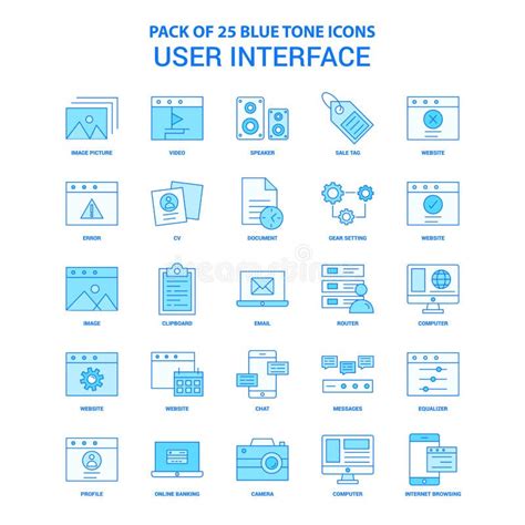 User Interface Blue Tone Icon Pack 25 Icon Sets Stock Vector