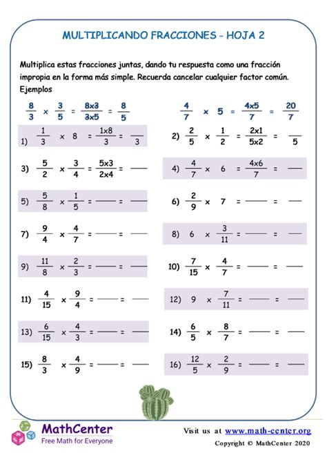 Quinto Grado Hojas De Trabajo Multiplicar Fracciones Math Center