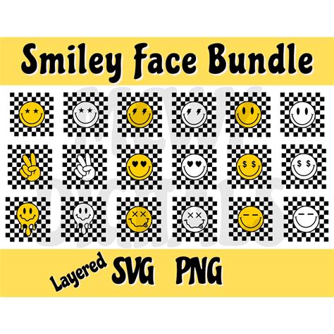 Checkered Smiley Face Svg Png Bundle Etsy